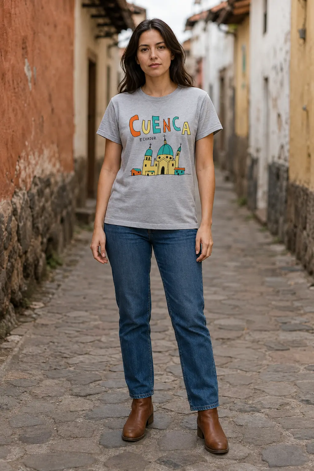 Camiseta gris YOF con ilustración de Cuenca